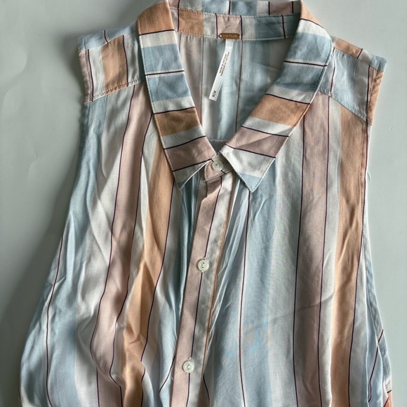 Free People Tops - Free People Mackenzie Ivory Pastel Striped Sleeveless Tie Side Wrap Tank Top M